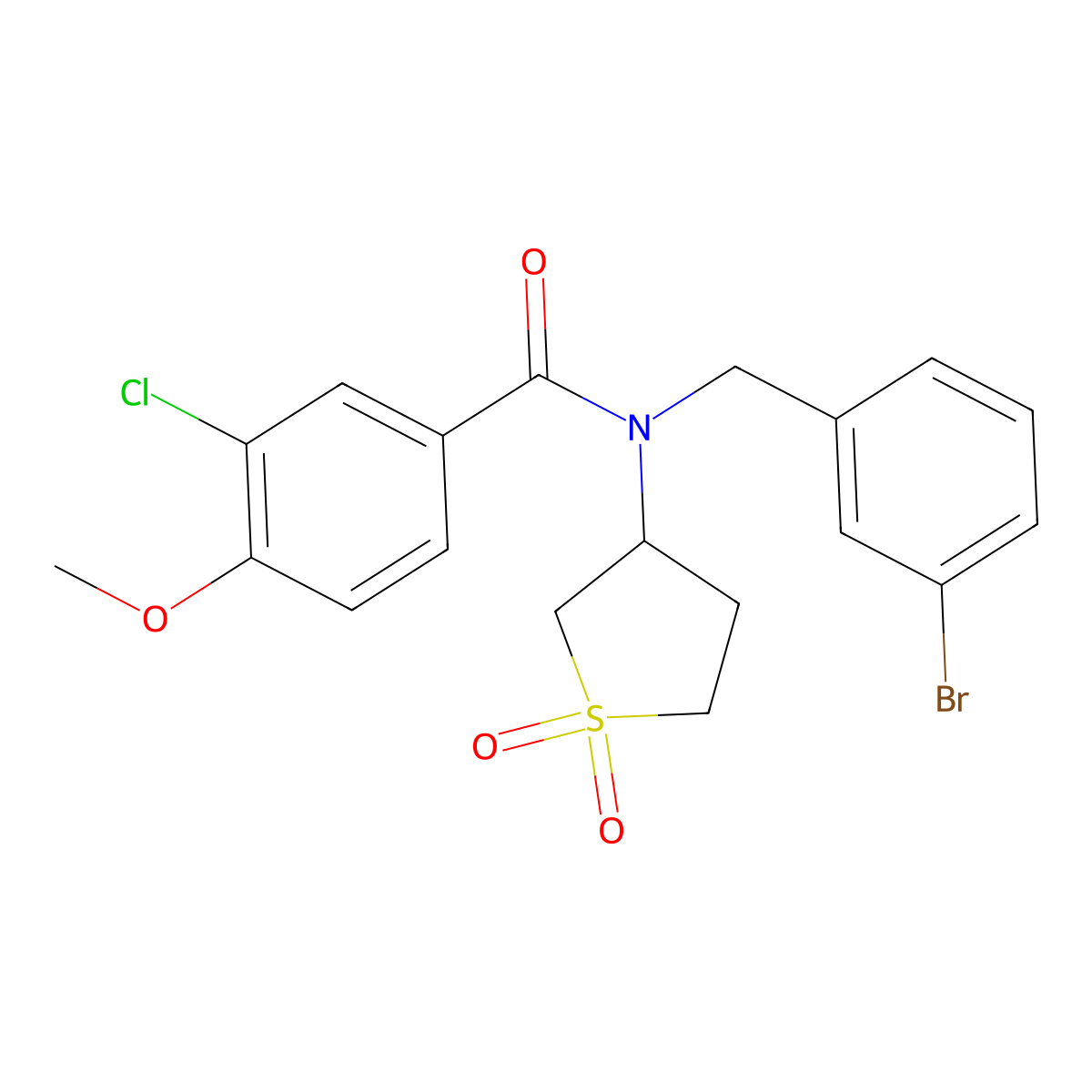 N-(3-bromobenzyl)-3-chloro-N-(1,1-dioxidotetrahydrothiophen-3-yl)-4-methoxybenzamide molecular structure, CAS 862484-81-9
