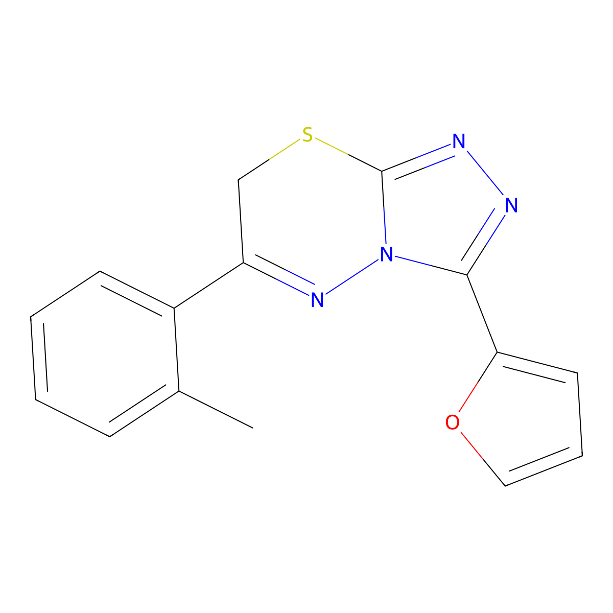 3-(furan-2-yl)-6-(2-methylphenyl)-7H-[1,2,4]triazolo[3,4-b][1,3,4]thiadiazine molecular structure, CAS 862485-01-6