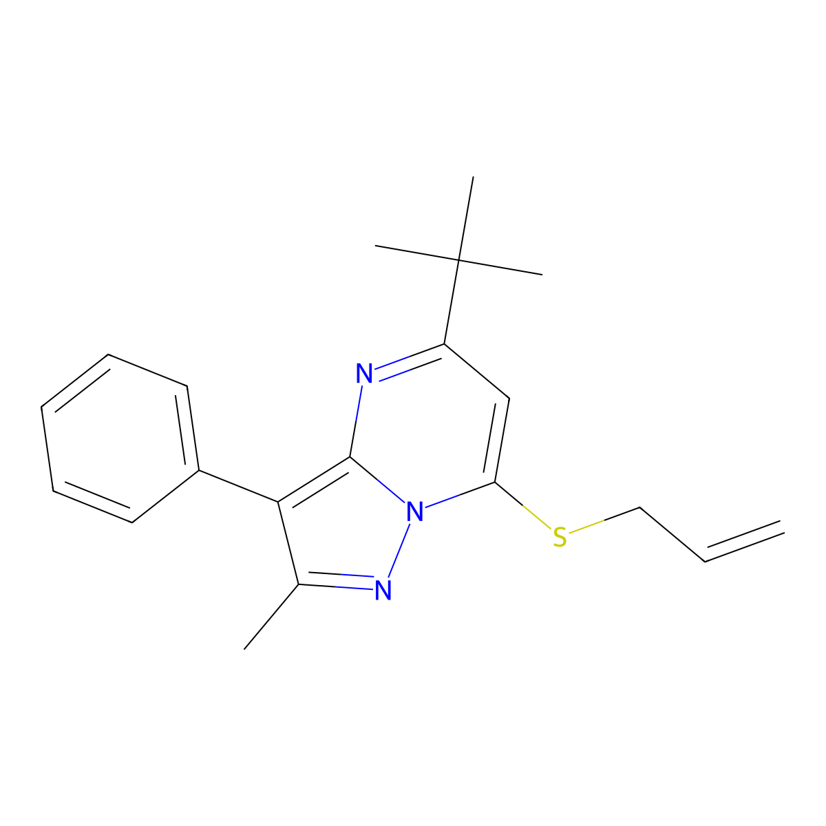 5-Tert-butyl-2-methyl-3-phenyl-7-(prop-2-en-1-ylsulfanyl)pyrazolo[1,5-a]pyrimidine molecular structure, CAS 862485-73-2