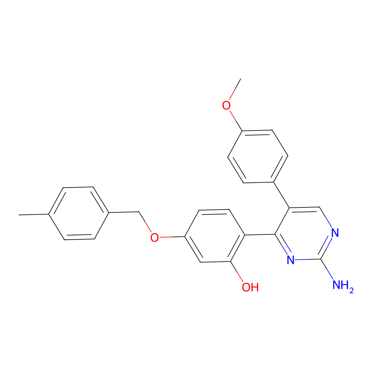 2-[2-Amino-5-(4-methoxyphenyl)pyrimidin-4-YL]-5-[(4-methylphenyl)methoxy]phenol molecular structure, CAS 862485-90-3
