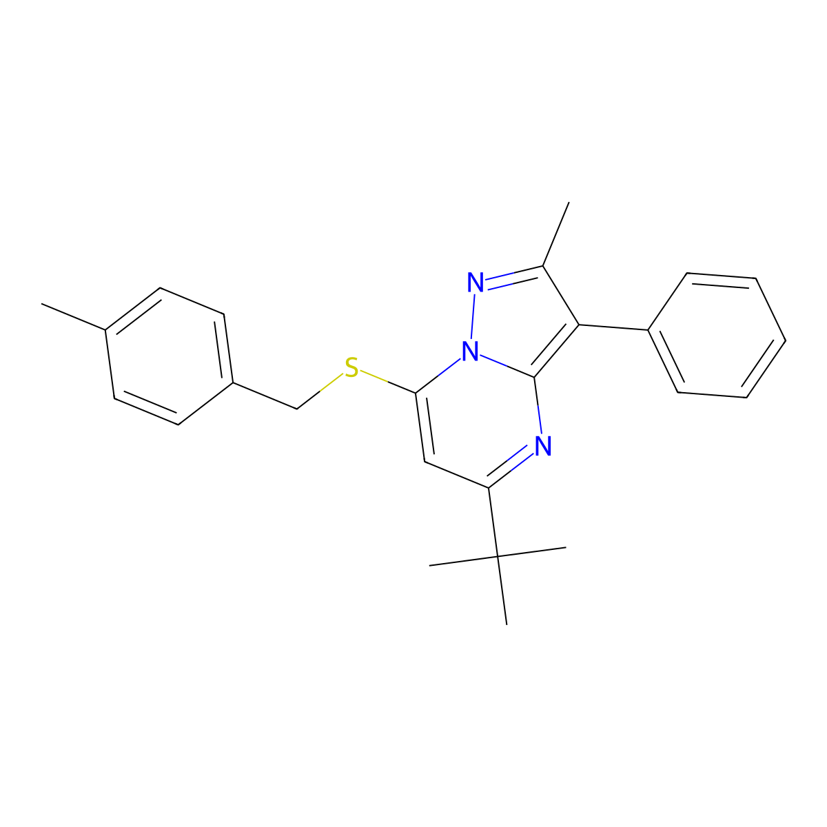 5-Tert-butyl-2-methyl-7-[(4-methylbenzyl)sulfanyl]-3-phenylpyrazolo[1,5-a]pyrimidine molecular structure, CAS 862487-04-5