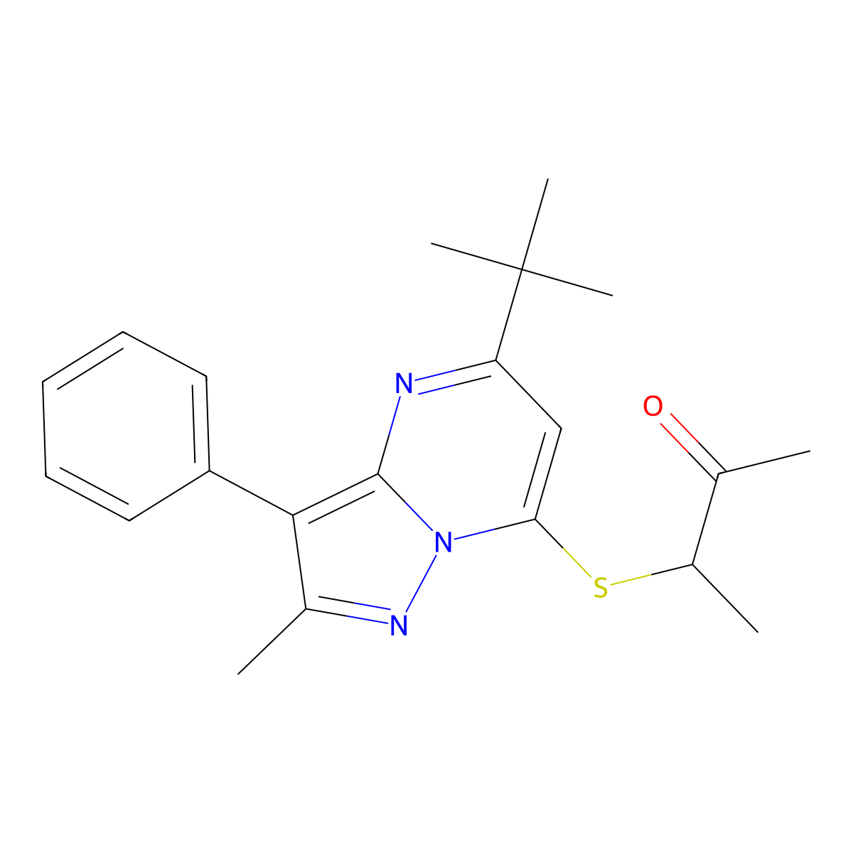 3-((5-(Tert-butyl)-2-methyl-3-phenylpyrazolo[1,5-a]pyrimidin-7-yl)thio)butan-2-one molecular structure, CAS 862487-40-9