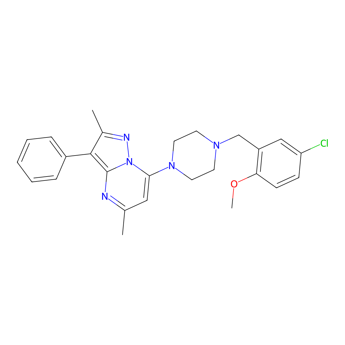 7-(4-(5-Chloro-2-methoxybenzyl)piperazin-1-yl)-2,5-dimethyl-3-phenylpyrazolo[1,5-a]pyrimidine molecular structure, CAS 862487-75-0