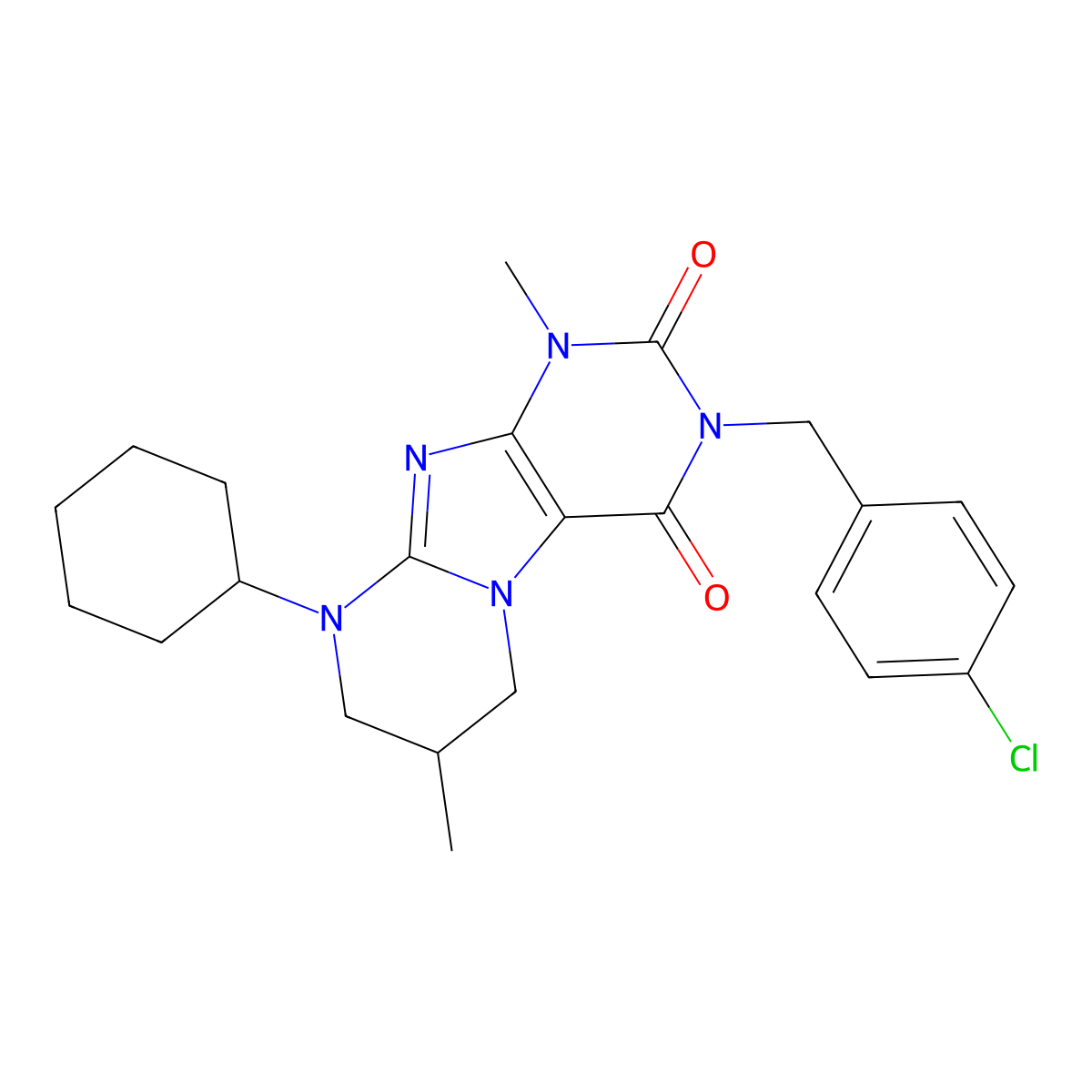 3-[(4-chlorophenyl)methyl]-9-cyclohexyl-1,7-dimethyl-7,8-dihydro-6H-purino[7,8-a]pyrimidine-2,4-dione molecular structure, CAS 862487-84-1