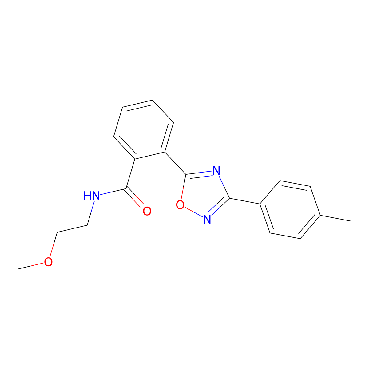 N-(2-methoxyethyl)-2-[3-(4-methylphenyl)-1,2,4-oxadiazol-5-yl]benzamide molecular structure, CAS 862487-88-5