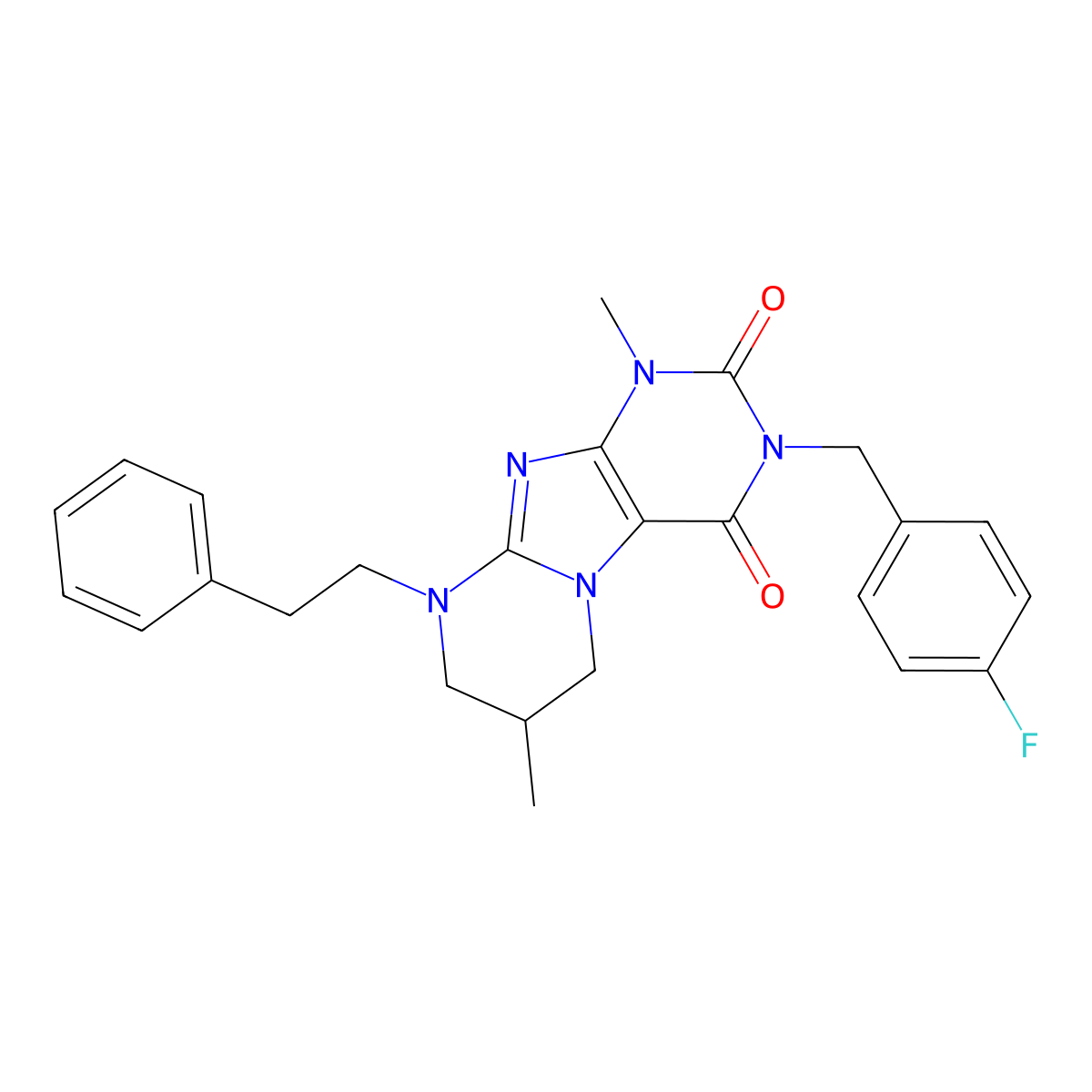 3-(4-fluorobenzyl)-1,7-dimethyl-9-phenethyl-6,7,8,9-tetrahydropyrimido[2,1-f]purine-2,4(1H,3H)-dione molecular structure, CAS 862488-40-2