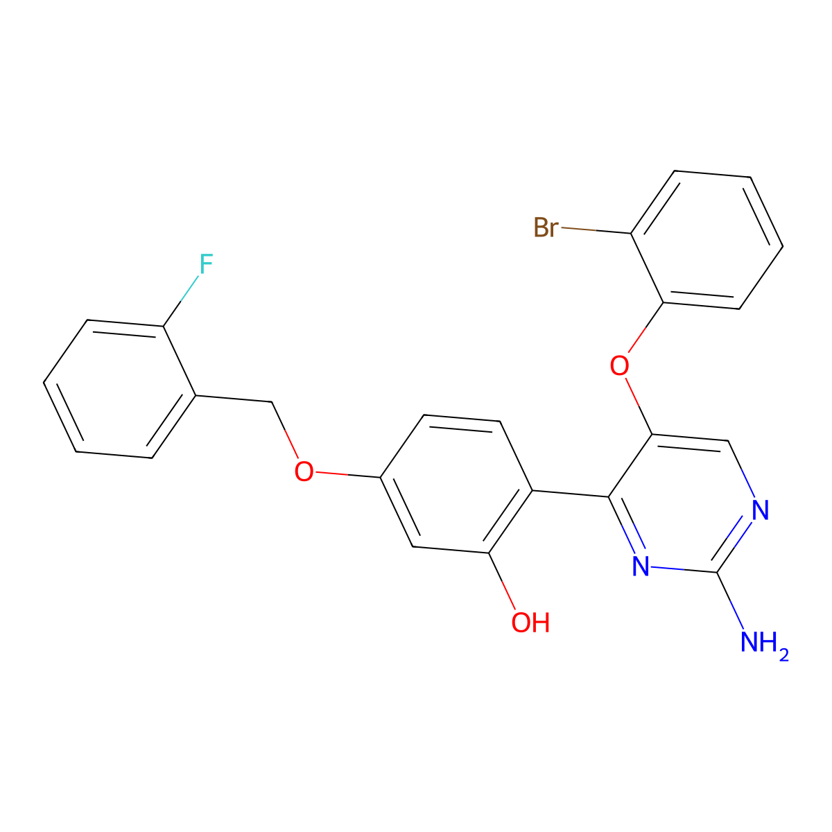 2-[2-Amino-5-(2-bromophenoxy)pyrimidin-4-yl]-5-[(2-fluorophenyl)methoxy]phenol molecular structure, CAS 862488-49-1