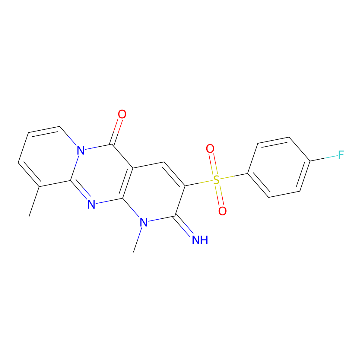 3-((4-fluorophenyl)sulfonyl)-2-imino-1,10-dimethyl-1H-dipyrido[1,2-a:2',3'-d]pyrimidin-5(2H)-one molecular structure, CAS 862488-54-8