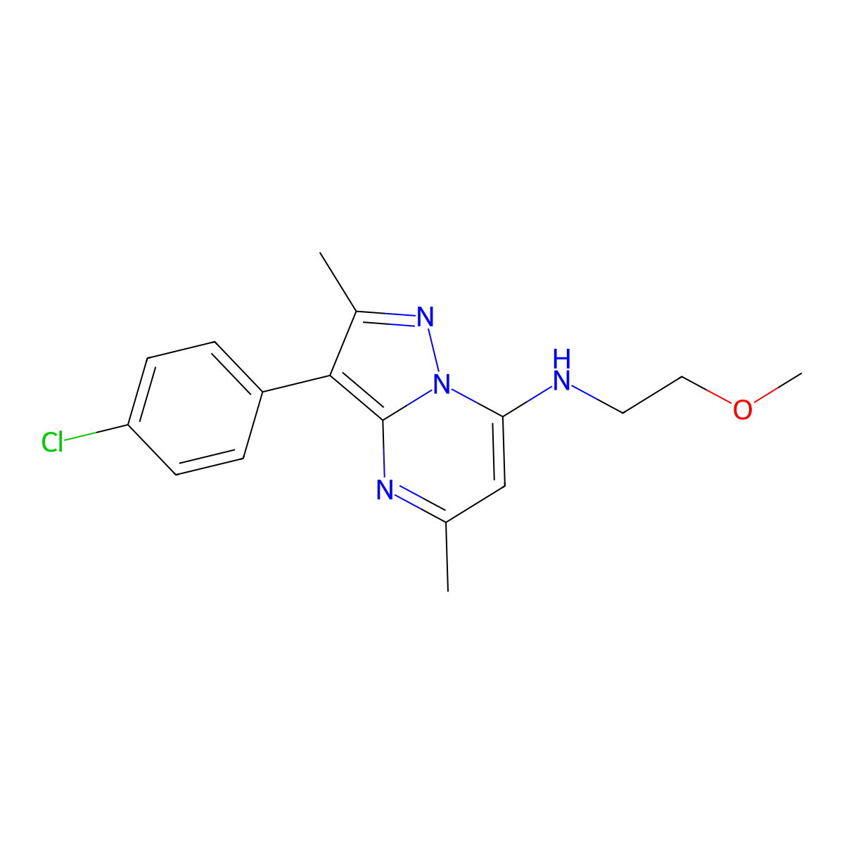 3-(4-chlorophenyl)-N-(2-methoxyethyl)-2,5-dimethylpyrazolo[1,5-a]pyrimidin-7-amine molecular structure, CAS 862488-59-3
