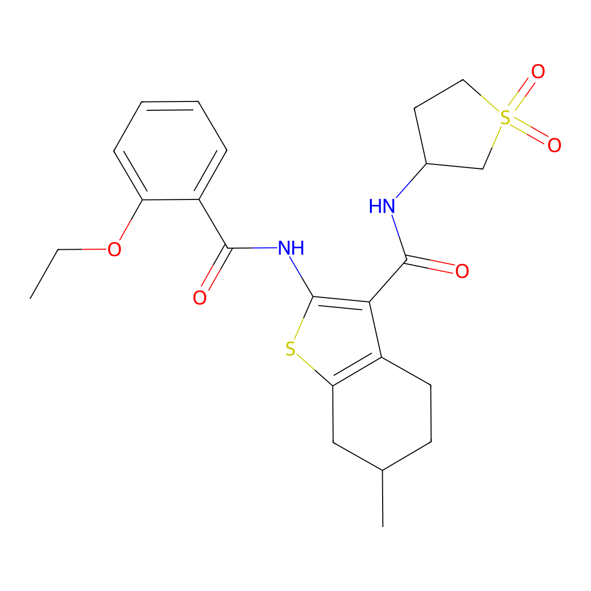 N-(1,1-dioxidotetrahydrothiophen-3-yl)-2-{[(2-ethoxyphenyl)carbonyl]amino}-6-methyl-4,5,6,7-tetrahydro-1-benzothiophene-3-carboxamide molecular structure, CAS 862488-72-0