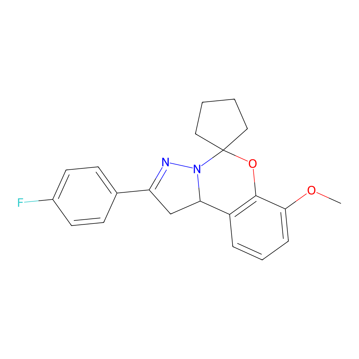 9-(4-fluorophenyl)-4-methoxyspiro[10aH-benzo[e]2-pyrazolino[1,5-c]1,3-oxazine-6,1'-cyclopentane] molecular structure, CAS 862489-07-4