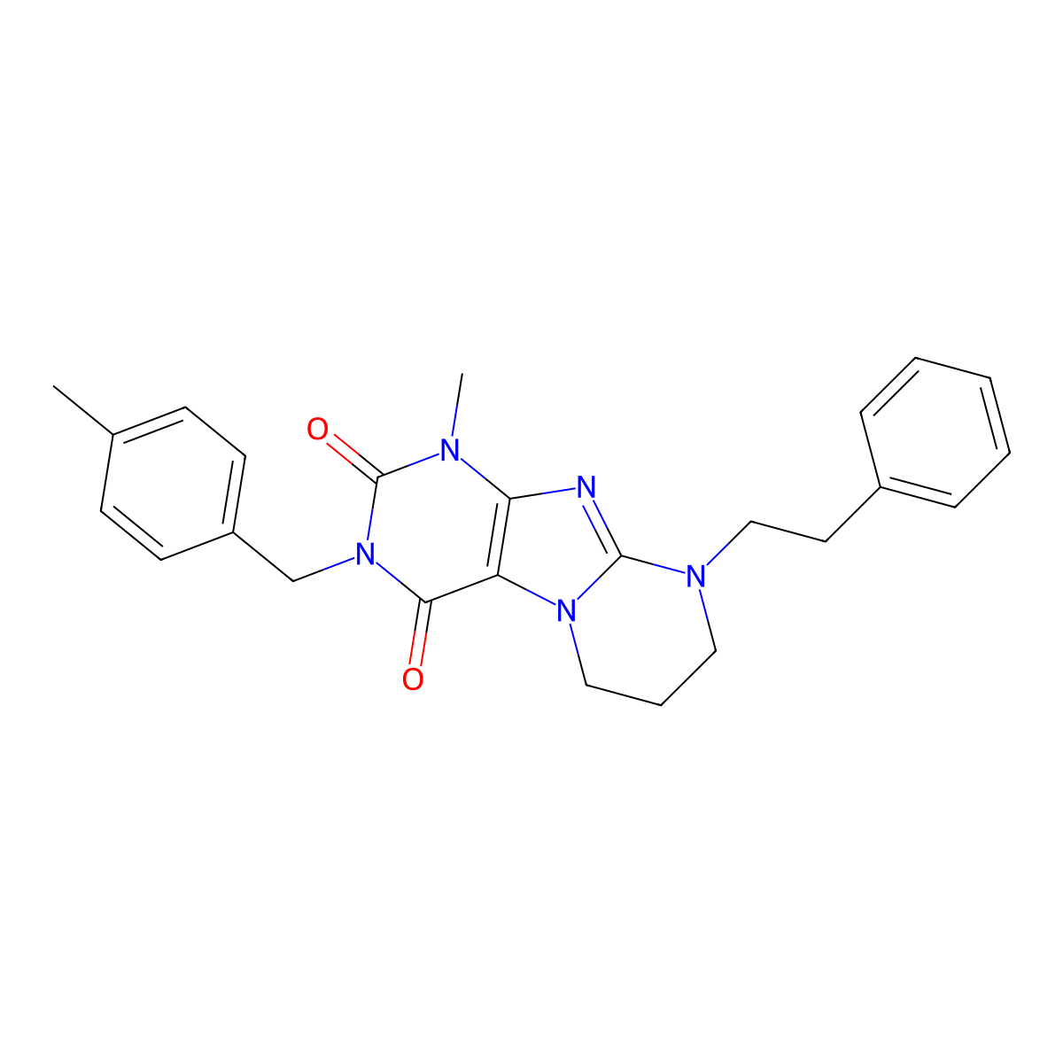 1-methyl-3-(4-methylbenzyl)-9-phenethyl-6,7,8,9-tetrahydropyrimido[2,1-f]purine-2,4(1H,3H)-dione molecular structure, CAS 862489-25-6