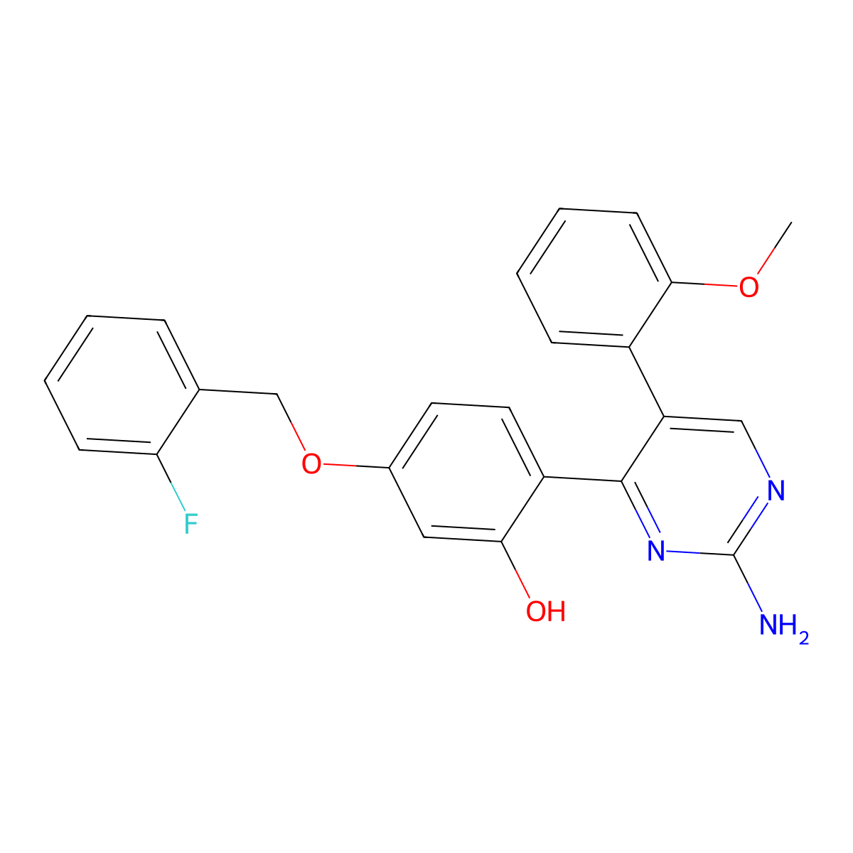 2-(2-Amino-5-(2-methoxyphenyl)pyrimidin-4-yl)-5-((2-fluorobenzyl)oxy)phenol molecular structure, CAS 862489-61-0
