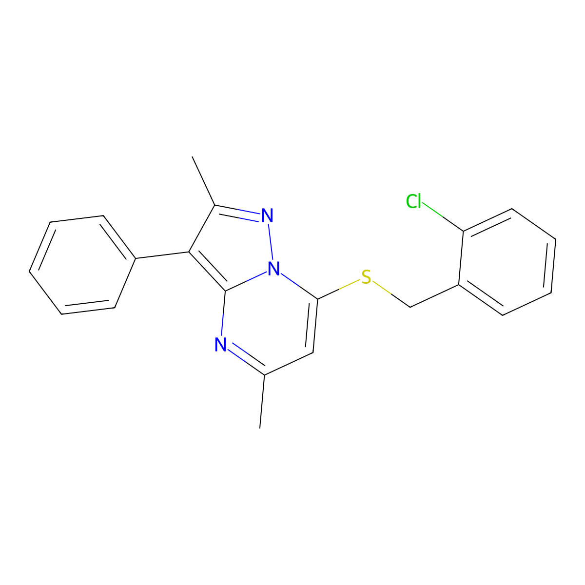 7-[(2-Chlorobenzyl)sulfanyl]-2,5-dimethyl-3-phenylpyrazolo[1,5-a]pyrimidine molecular structure, CAS 862489-82-5