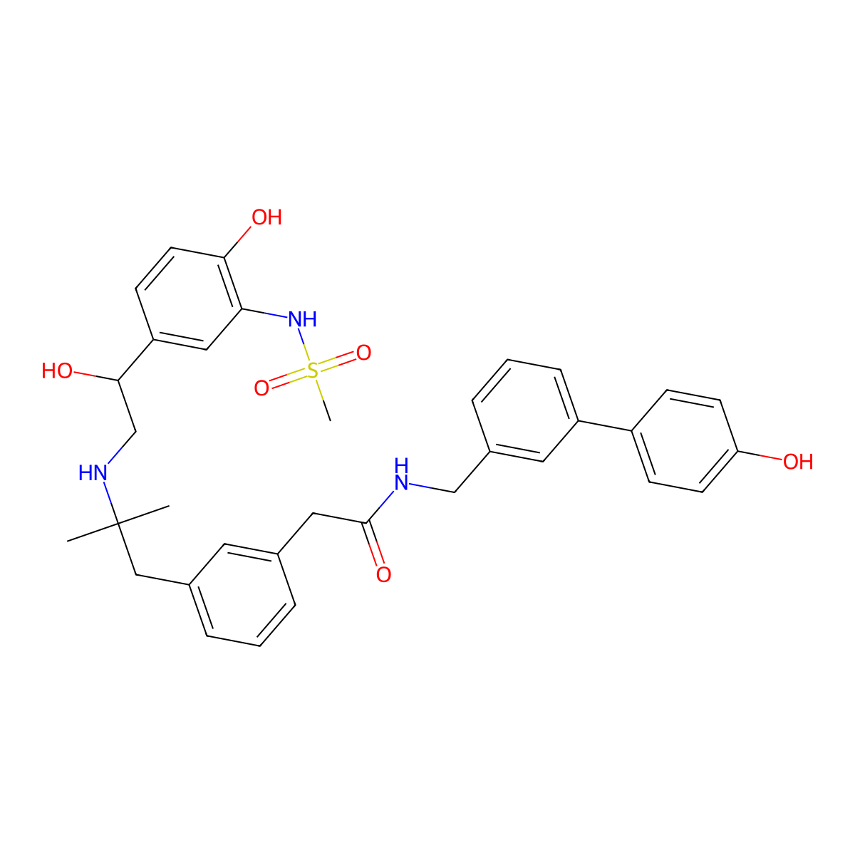 N-((4'-Hydroxy(1,1'-biphenyl)-3-yl)methyl)-3-(2-(((2R)-2-hydroxy-2-(4-hydroxy-3-((methylsulfonyl)amino)phenyl)ethyl)amino)-2-methylpropyl)benzeneacetamide molecular structure, CAS 862541-45-5