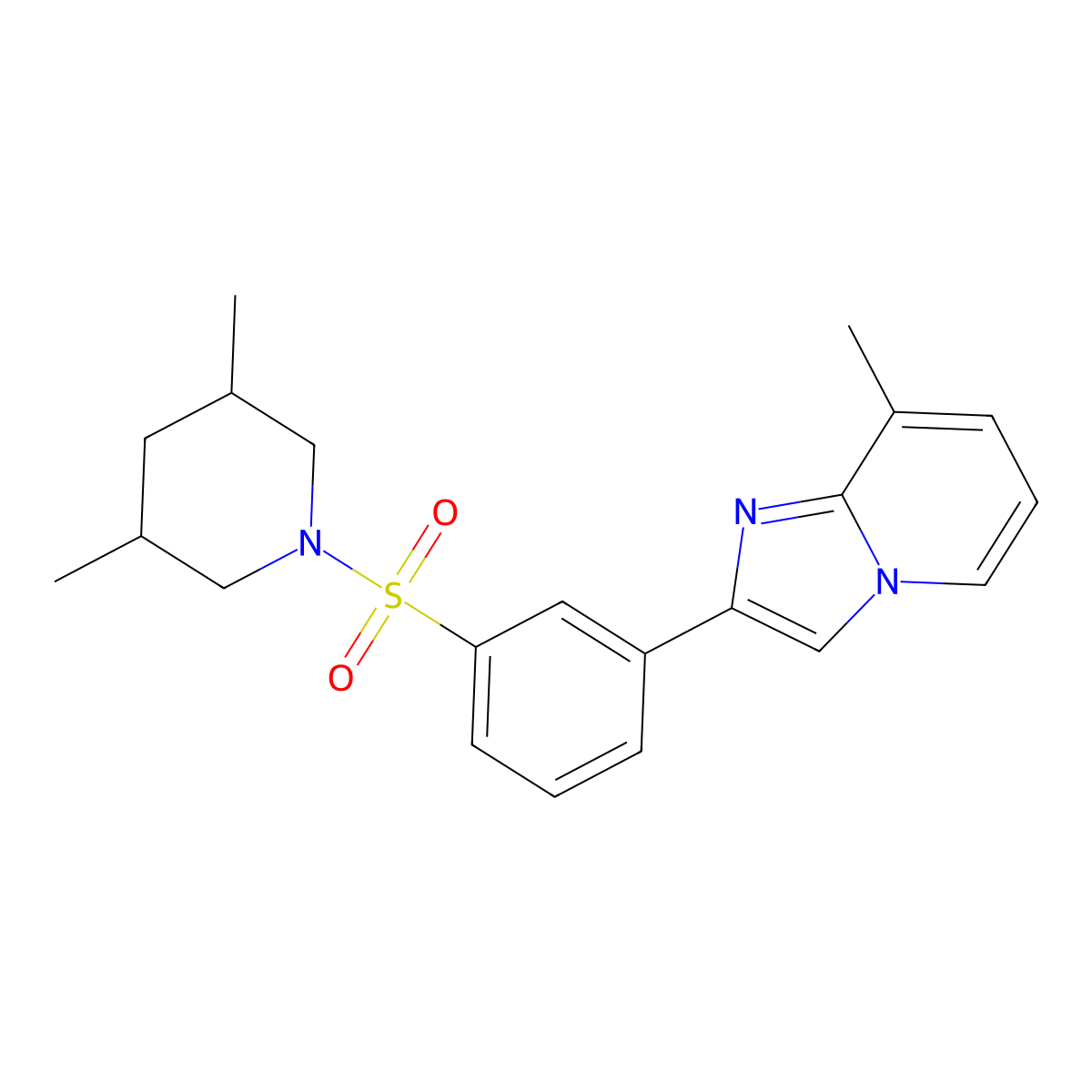 2-{3-[(3,5-Dimethylpiperidin-1-yl)sulfonyl]phenyl}-8-methylimidazo[1,2-a]pyridine molecular structure, CAS 862544-02-3