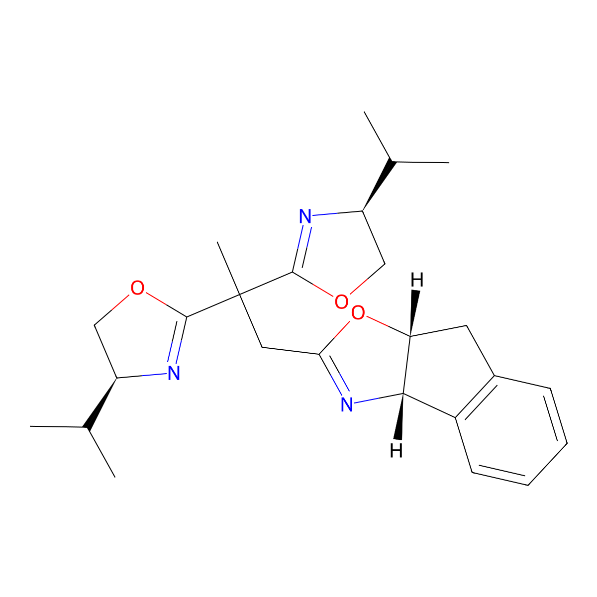 (3aS,8aR)-2-[2,2-Bis[(S)-4-isopropyl-4,5-dihydro-2-oxazolyl]propyl]-8,8a-dihydro-3aH-indeno[1,2-d]oxazole molecular structure, CAS 862605-48-9