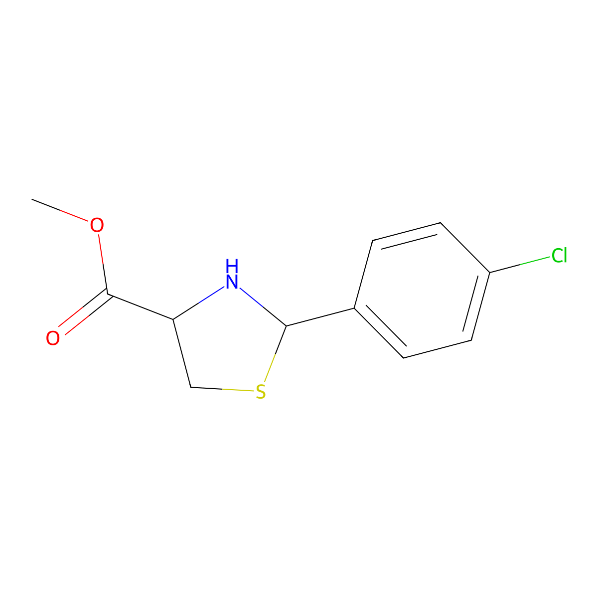 Methyl 2-(4-chlorophenyl)-1,3-thiazolane-4-carboxylate molecular structure, CAS 86264-82-6