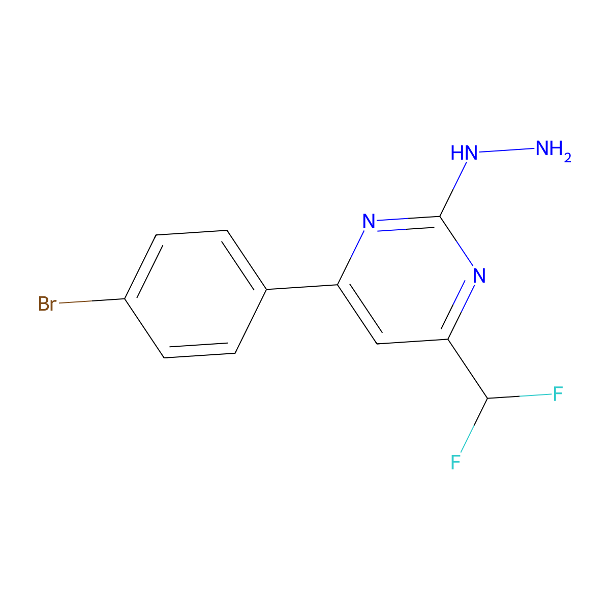 4-(4-Bromophenyl)-6-(difluoromethyl)-2-hydrazinopyrimidine molecular structure, CAS 862652-02-6