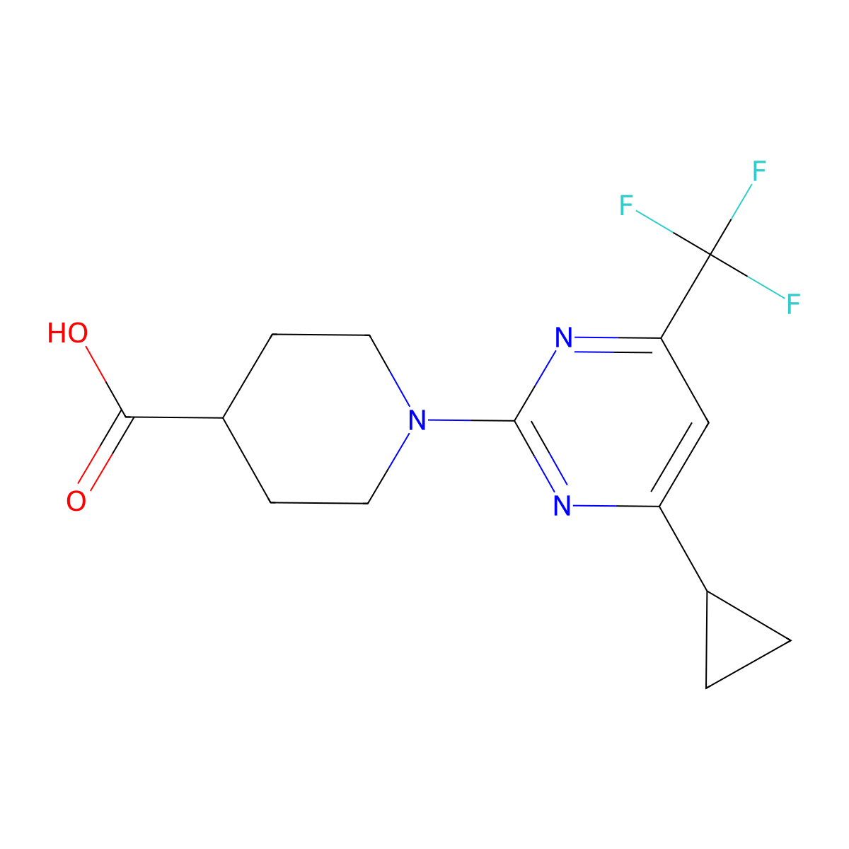 1-[4-Cyclopropyl-6-(trifluoromethyl)pyrimidin-2-yl]piperidine-4-carboxylic acid molecular structure, CAS 862652-23-1