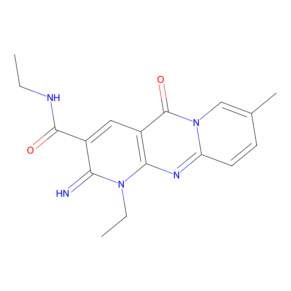 N,1-diethyl-2-imino-8-methyl-5-oxo-1,5-dihydro-2H-dipyrido[1,2-a:2',3'-d]pyrimidine-3-carboxamide molecular structure, CAS 862660-85-3
