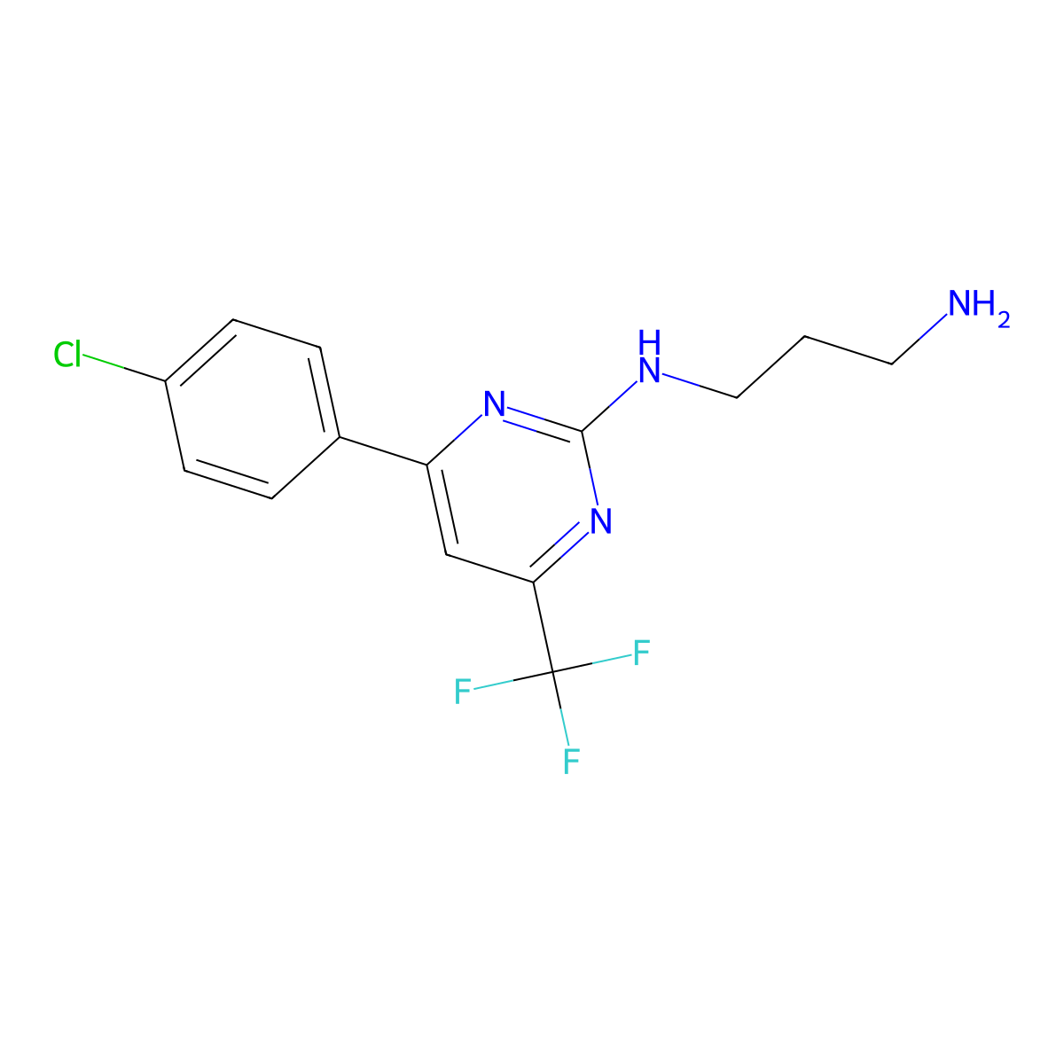 N1-(4-(4-Chlorophenyl)-6-(trifluoromethyl)pyrimidin-2-yl)propane-1,3-diamine molecular structure, CAS 862675-77-2