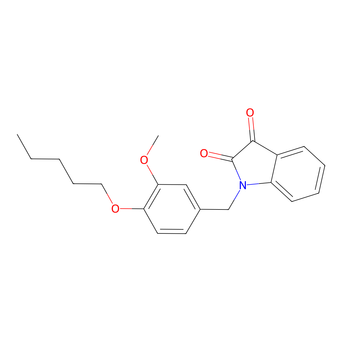 1-(3-Methoxy-4-(pentyloxy)benzyl)indoline-2,3-dione molecular structure, CAS 862691-23-4