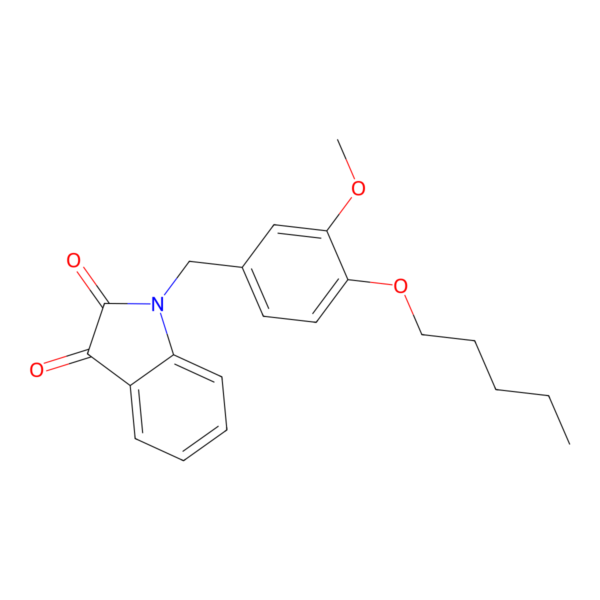1-(3-Methoxy-4-(pentyloxy)benzyl)indoline-2,3-dione molecular structure, CAS 862691-23-4