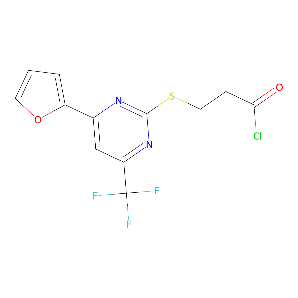 3-((4-(Furan-2-yl)-6-(trifluoromethyl)pyrimidin-2-yl)thio)propanoyl chloride molecular structure, CAS 862704-70-9