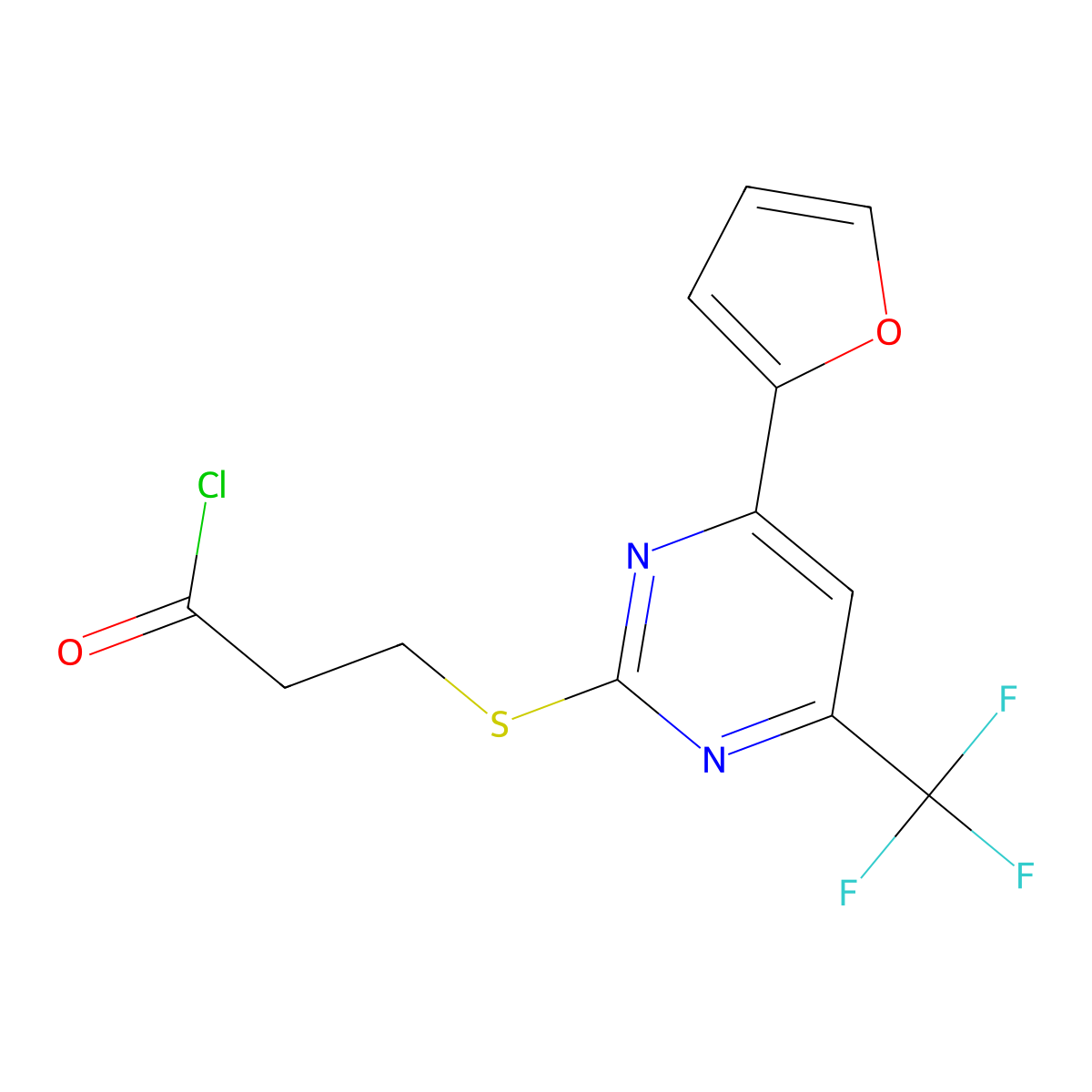 3-((4-(Furan-2-yl)-6-(trifluoromethyl)pyrimidin-2-yl)thio)propanoyl chloride molecular structure, CAS 862704-70-9