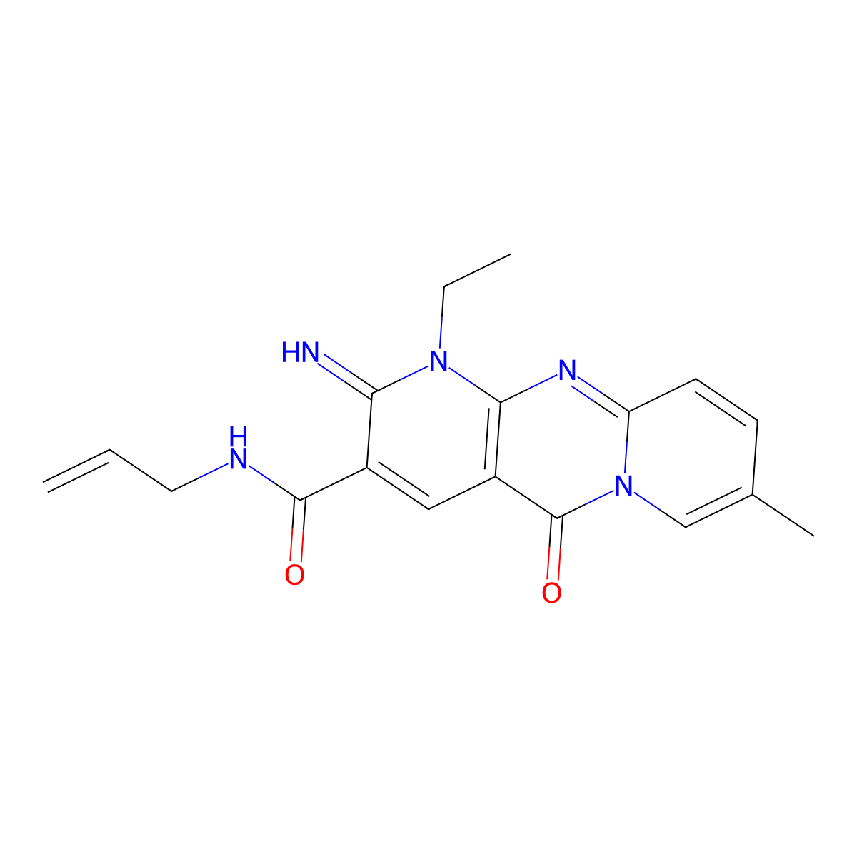 7-ethyl-6-imino-13-methyl-2-oxo-N-(prop-2-en-1-yl)-1,7,9-triazatricyclo[8.4.0.0^{3,8}]tetradeca-3(8),4,9,11,13-pentaene-5-carboxamide molecular structure, CAS 862705-12-2