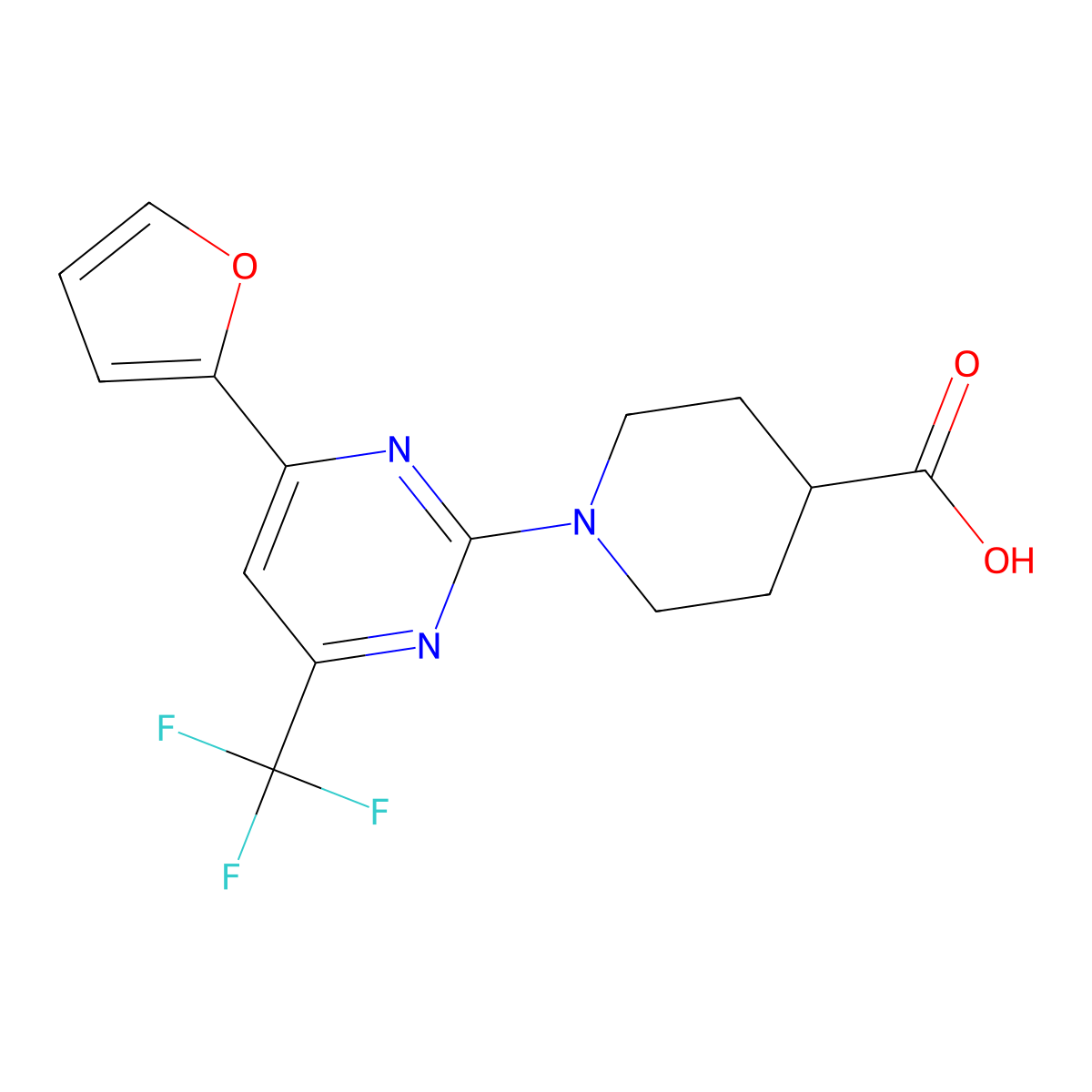 1-[4-(2-Furyl)-6-(trifluoromethyl)pyrimidin-2-yl]piperidine-4-carboxylic acid molecular structure, CAS 862712-45-6