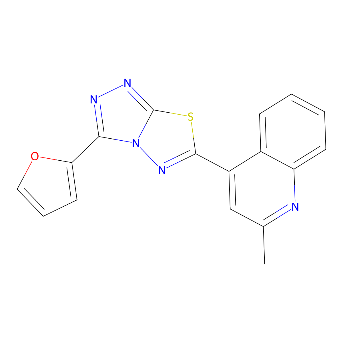 3-(Furan-2-yl)-6-(2-methylquinolin-4-yl)-[1,2,4]triazolo[3,4-b][1,3,4]thiadiazole molecular structure, CAS 862720-81-8