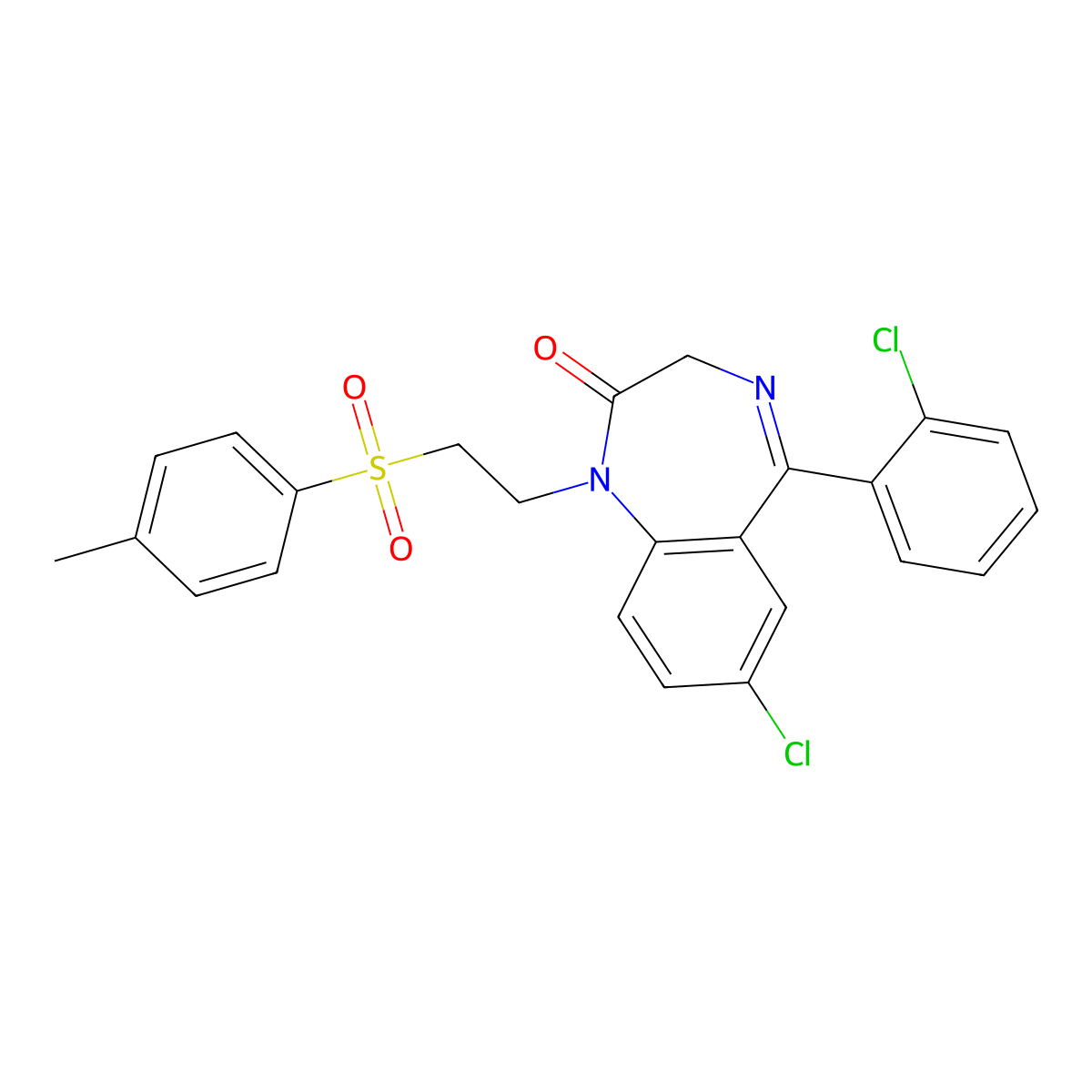 7-Chloro-5-(2-chlorophenyl)-1,3-dihydro-1-(2-((4-methylphenyl)sulfonyl)ethyl)-2H-1,4-benzodiazepin-2-one molecular structure, CAS 86273-92-9
