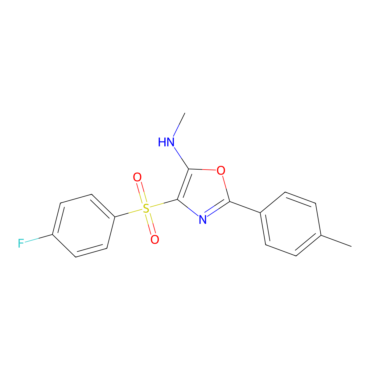 4-((4-fluorophenyl)sulfonyl)-N-methyl-2-(p-tolyl)oxazol-5-amine molecular structure, CAS 862736-76-3