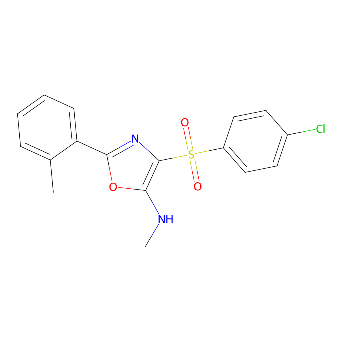 4-((4-chlorophenyl)sulfonyl)-N-methyl-2-(o-tolyl)oxazol-5-amine molecular structure, CAS 862736-78-5