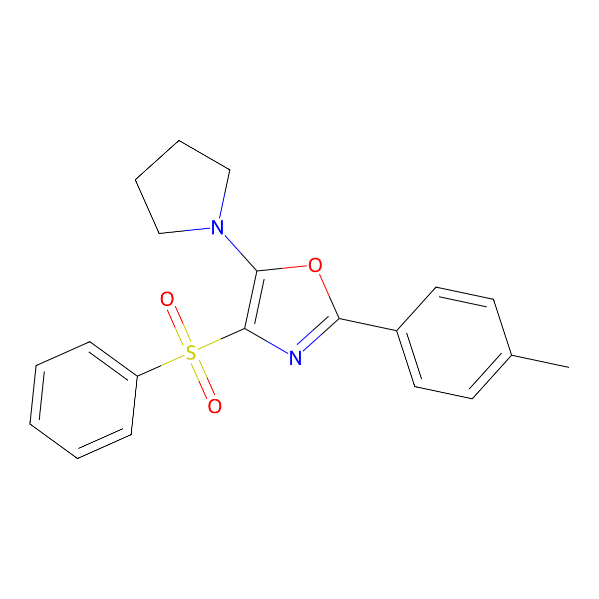 4-(Phenylsulfonyl)-5-(pyrrolidin-1-yl)-2-(p-tolyl)oxazole molecular structure, CAS 862737-50-6