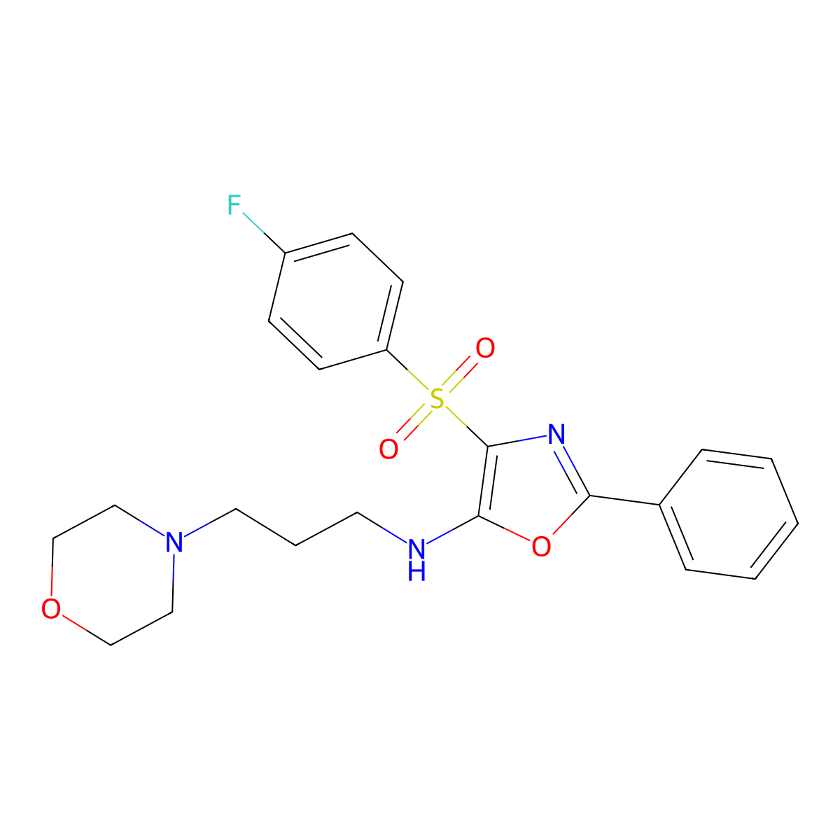 4-((4-fluorophenyl)sulfonyl)-N-(3-morpholinopropyl)-2-phenyloxazol-5-amine molecular structure, CAS 862737-81-3