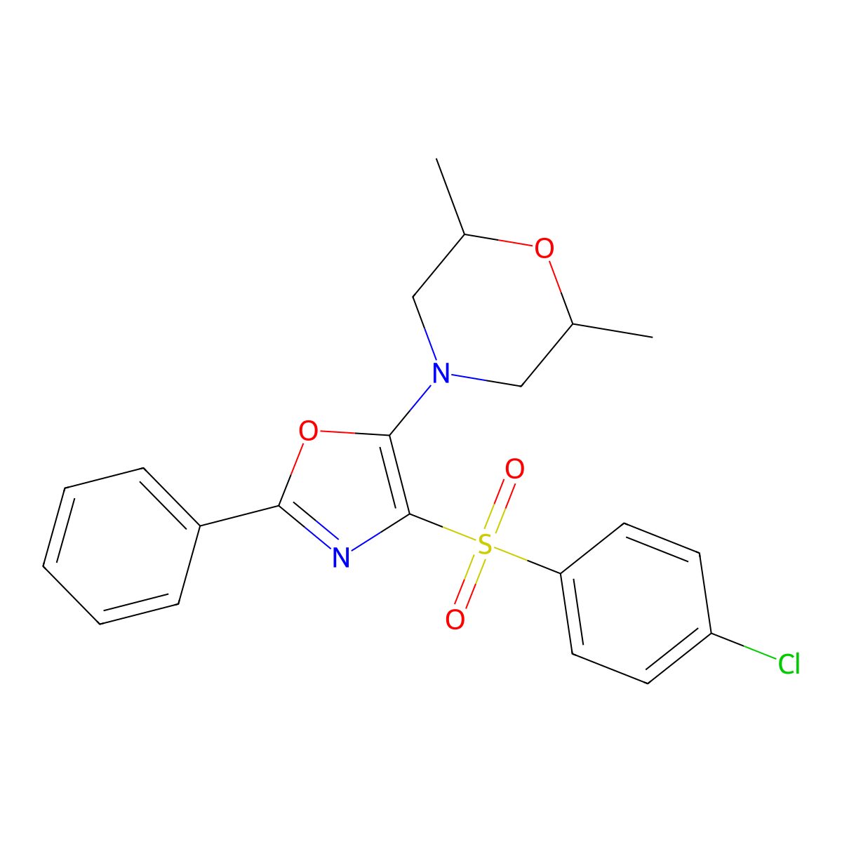 4-(4-((4-Chlorophenyl)sulfonyl)-2-phenyloxazol-5-yl)-2,6-dimethylmorpholine molecular structure, CAS 862738-26-9