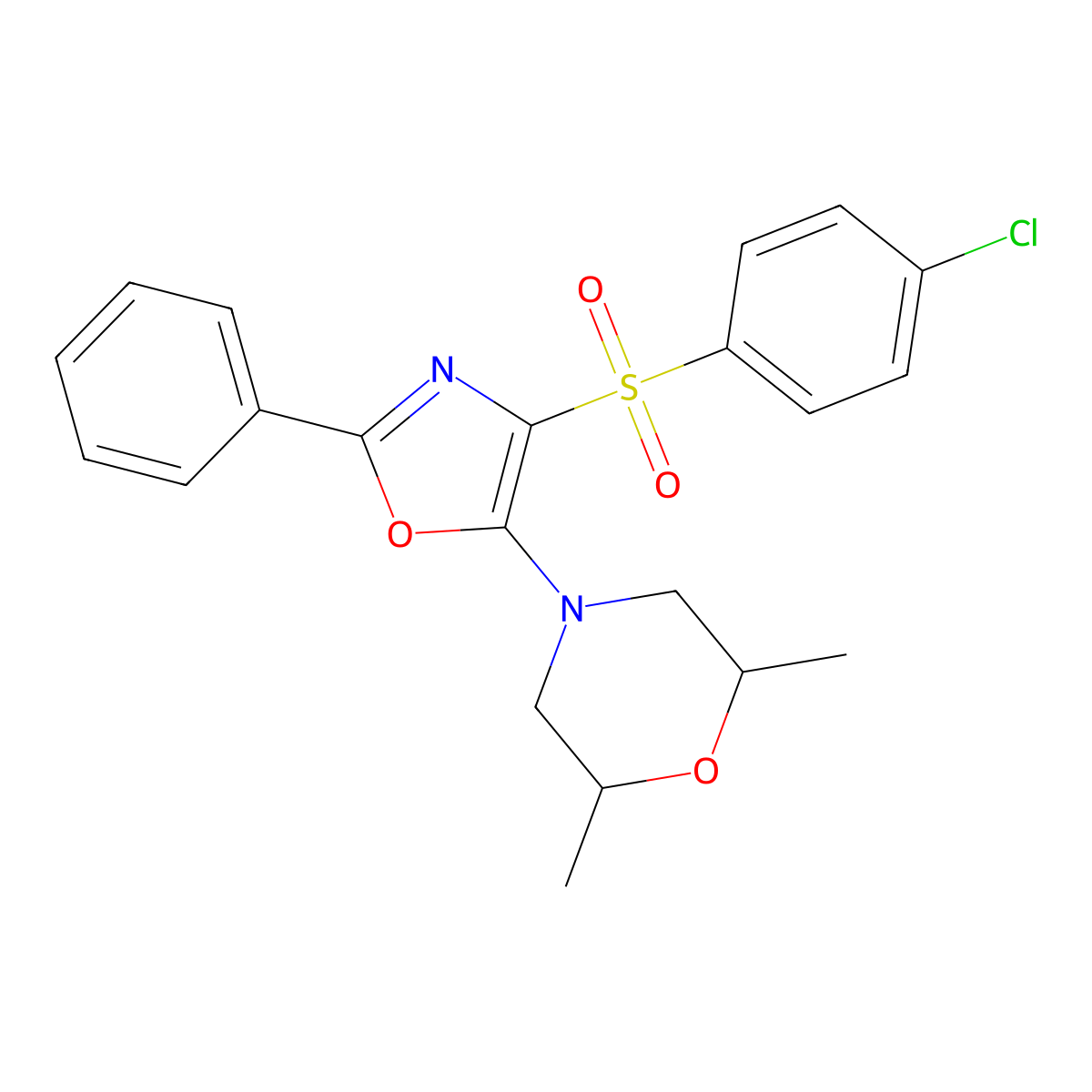 4-(4-((4-Chlorophenyl)sulfonyl)-2-phenyloxazol-5-yl)-2,6-dimethylmorpholine molecular structure, CAS 862738-26-9
