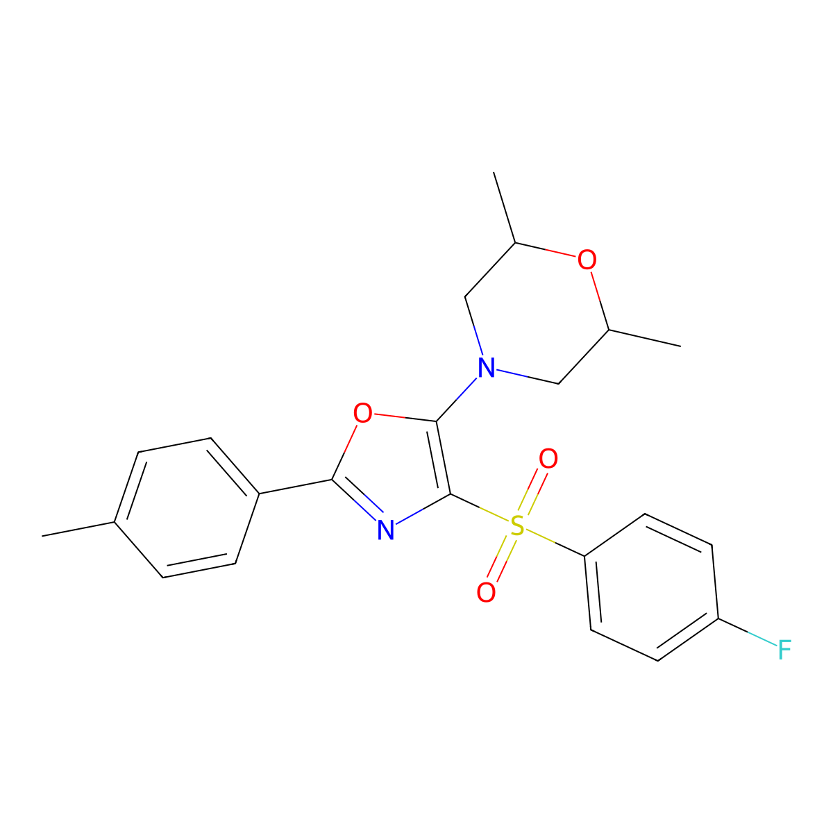 4-(4-((4-Fluorophenyl)sulfonyl)-2-(p-tolyl)oxazol-5-yl)-2,6-dimethylmorpholine molecular structure, CAS 862738-29-2