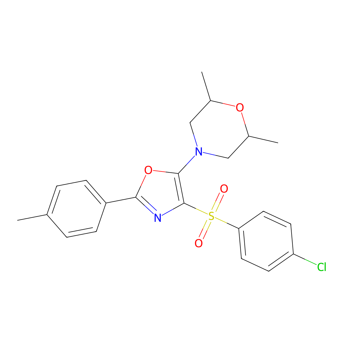 4-(4-((4-Chlorophenyl)sulfonyl)-2-(p-tolyl)oxazol-5-yl)-2,6-dimethylmorpholine molecular structure, CAS 862738-32-7