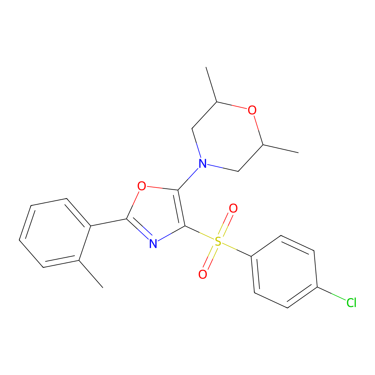 4-(4-((4-Chlorophenyl)sulfonyl)-2-(o-tolyl)oxazol-5-yl)-2,6-dimethylmorpholine molecular structure, CAS 862738-42-9