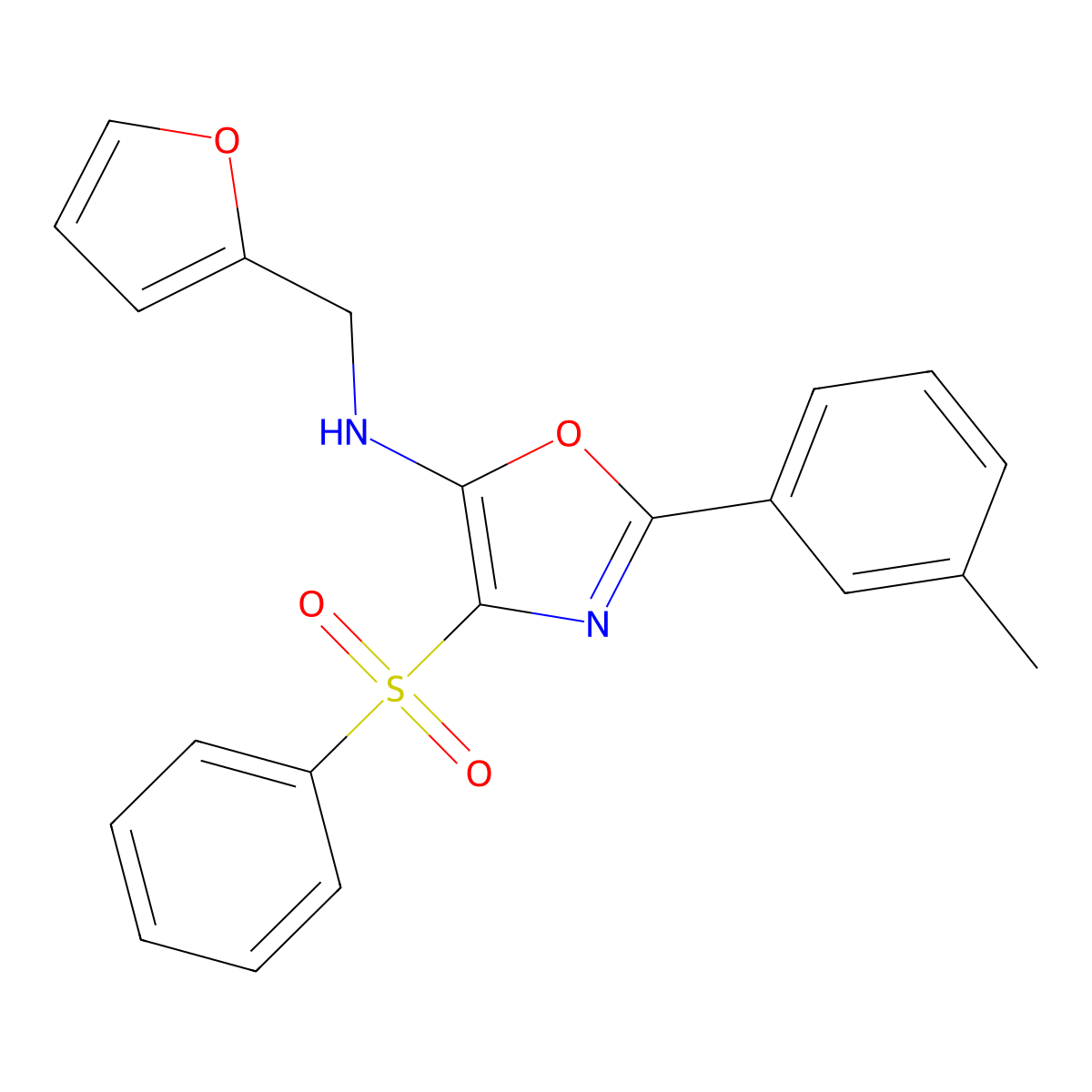 N-(furan-2-ylmethyl)-4-(phenylsulfonyl)-2-(m-tolyl)oxazol-5-amine molecular structure, CAS 862738-62-3