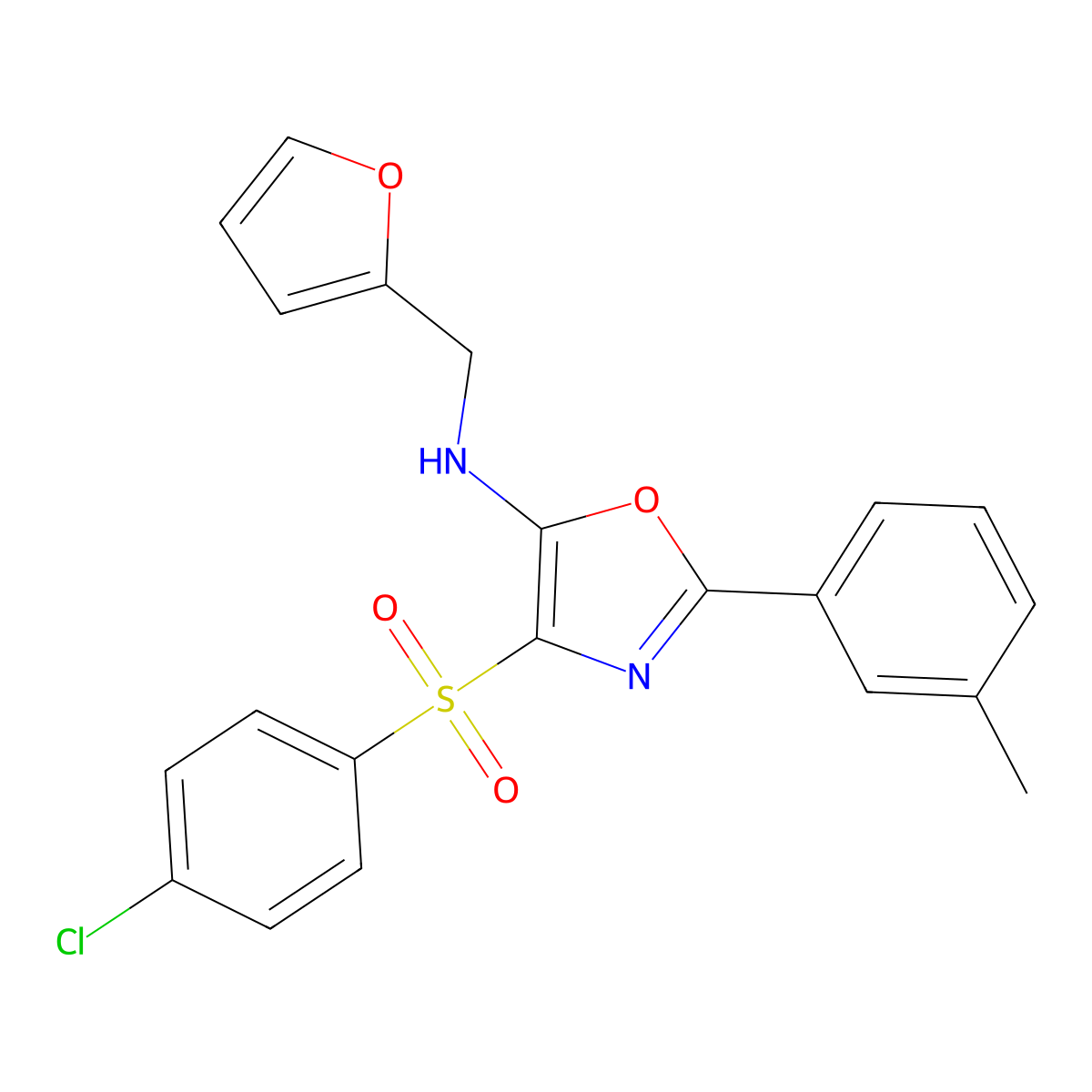 4-((4-chlorophenyl)sulfonyl)-N-(furan-2-ylmethyl)-2-(m-tolyl)oxazol-5-amine molecular structure, CAS 862738-64-5