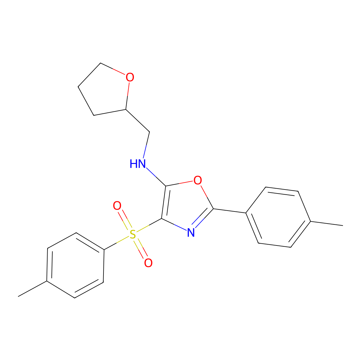N-((tetrahydrofuran-2-yl)methyl)-2-(p-tolyl)-4-tosyloxazol-5-amine molecular structure, CAS 862738-69-0