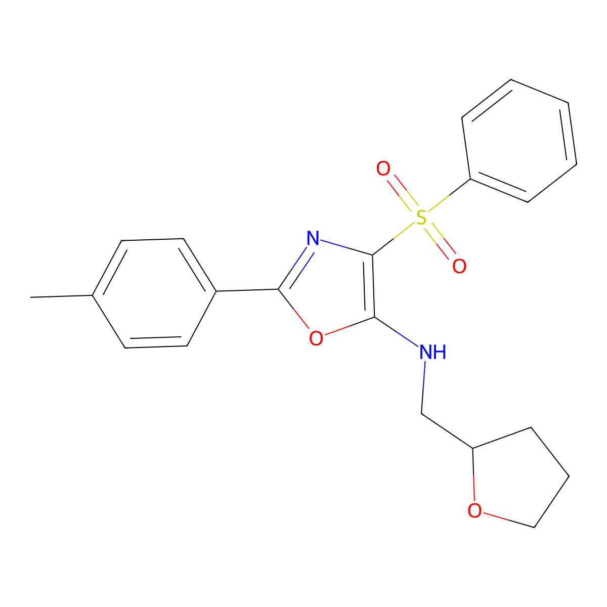 4-(phenylsulfonyl)-N-((tetrahydrofuran-2-yl)methyl)-2-(p-tolyl)oxazol-5-amine molecular structure, CAS 862738-71-4