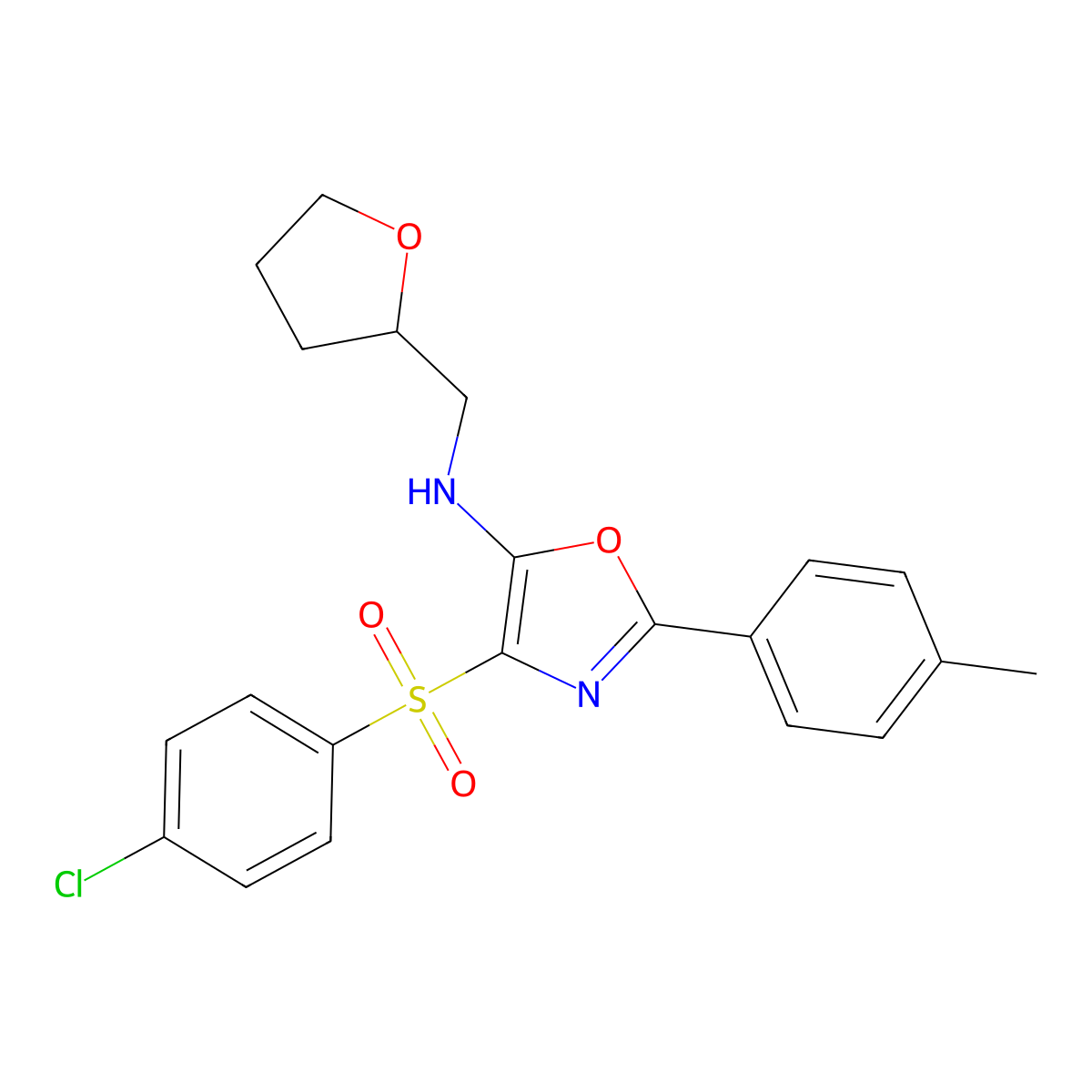 4-((4-chlorophenyl)sulfonyl)-N-((tetrahydrofuran-2-yl)methyl)-2-(p-tolyl)oxazol-5-amine molecular structure, CAS 862738-72-5
