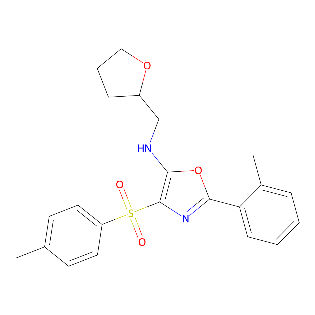N-((tetrahydrofuran-2-yl)methyl)-2-(o-tolyl)-4-tosyloxazol-5-amine molecular structure, CAS 862738-77-0