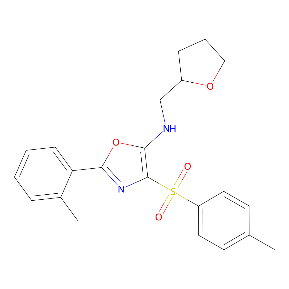 N-((tetrahydrofuran-2-yl)methyl)-2-(o-tolyl)-4-tosyloxazol-5-amine molecular structure, CAS 862738-77-0